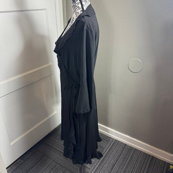 Outrageous Fortune Plus ruffle wrap dress with fluted sleeve in black - Picture 6 of 11